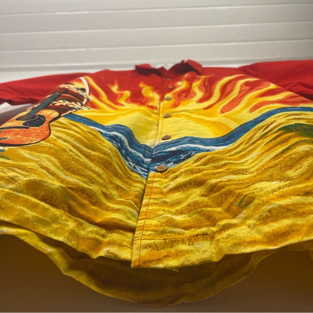 Vintage Ocean Pacific OP Hawaiian Shirt Medium Surf Sunset Beach Red Button Up - Picture 7 of 14